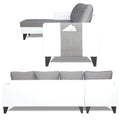 Adorn India Ashley Plain Leatherette Fabric L Shape 8 Seater Sofa Set with 2 Ottoman Puffy & Center Table LHS (Grey & White) (3 Year Warranty)