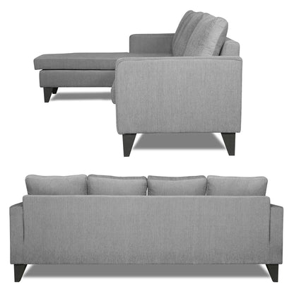 Adorn India Chandler L Shape 5 Seater Sofa Set Plain (Left Hand Side) (Grey)