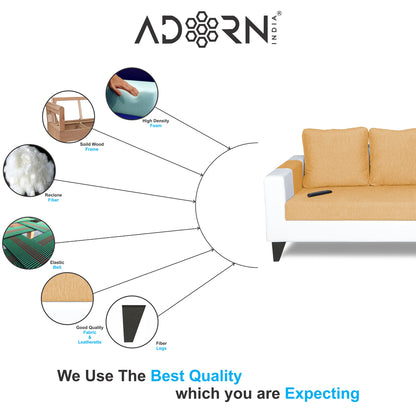 Adorn India Ashley Plain Leatherette Fabric 3 Seater Sofa  (Beige & White)