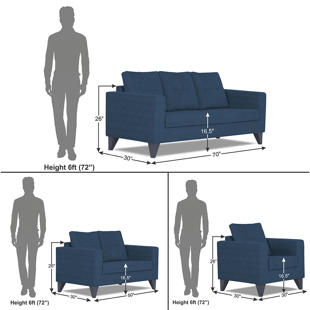 Adorn India Hallton Tufted 3-2-1 Six Seater Sofa Set (Blue)