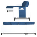 Adorn India Ashley Plain Leatherette Fabric L Shape 8 Seater Sofa Set with 2 Ottoman Puffy & Center Table LHS (Blue & White) (3 Year Warranty)