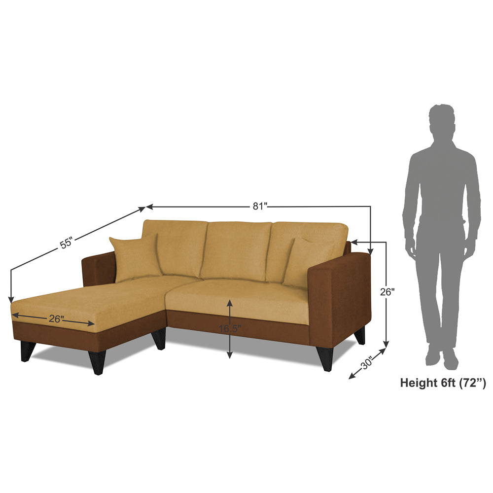 Adorn India Martin L Shape 4 Seater Sofa Set Two Tone (Left Hand Side) (Brown & Beige)