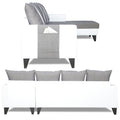 Adorn India Ashley Leatherette Fabric L Shape 6 Seater Sofa Set Stripes (Right Hand Side) (Grey & White) (3 Year Warranty)