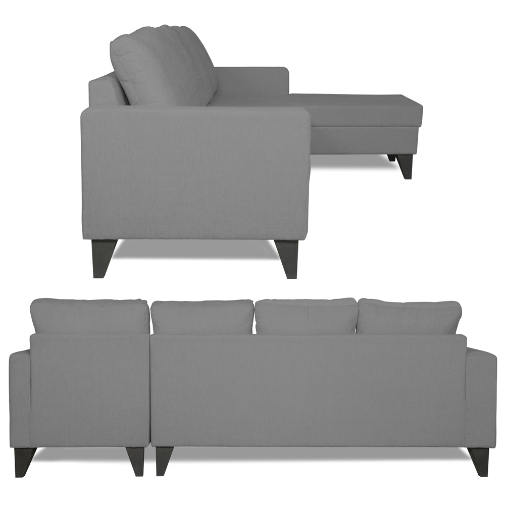 Adorn India Hallton L Shape 5 Seater Sofa Set Plain (Right Hand Side) (Grey)