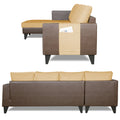 Adorn India Ashley L Shape 6 Seater Sofa Set Leatherette Fabric Plain (Left Hand Side) (Brown & Beige) (3 Year Warranty)