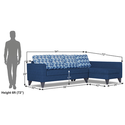 Adorn India Beetle Plus Bricks L Shape 6 Seater Sofa Set (Right Hand Side) (Blue)