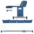 Adorn India Ashley Leatherette Fabric L Shape 6 Seater Sofa Set Stripes (Left Hand Side) (Blue & White) (3 Year Warranty)