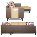 Adorn India Ashley L Shape 6 Seater Sofa Set Leatherette Fabric Digitel Print (Right Hand Side) (Brown & Beige) (3 Year Warranty)