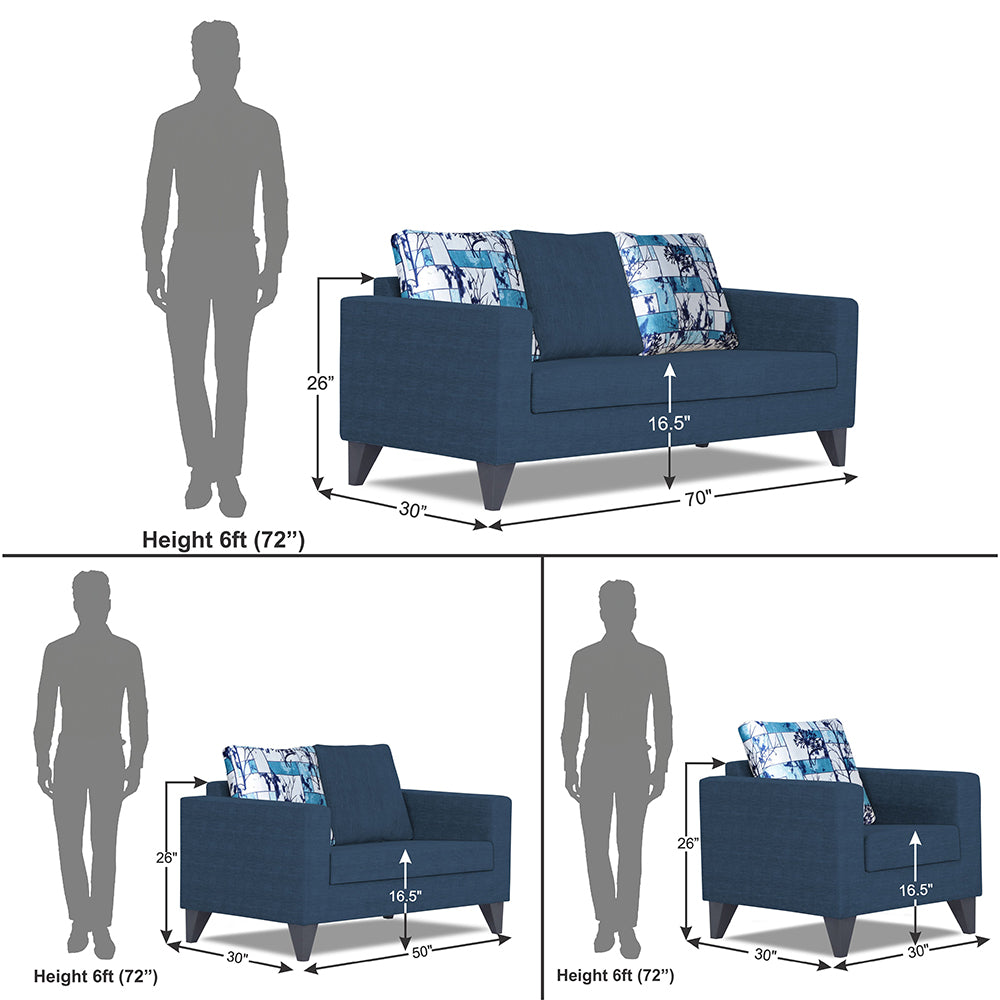 Adorn India Hallton Digitel Print Cushion 3-2-1 Six Seater Sofa Set (Blue)