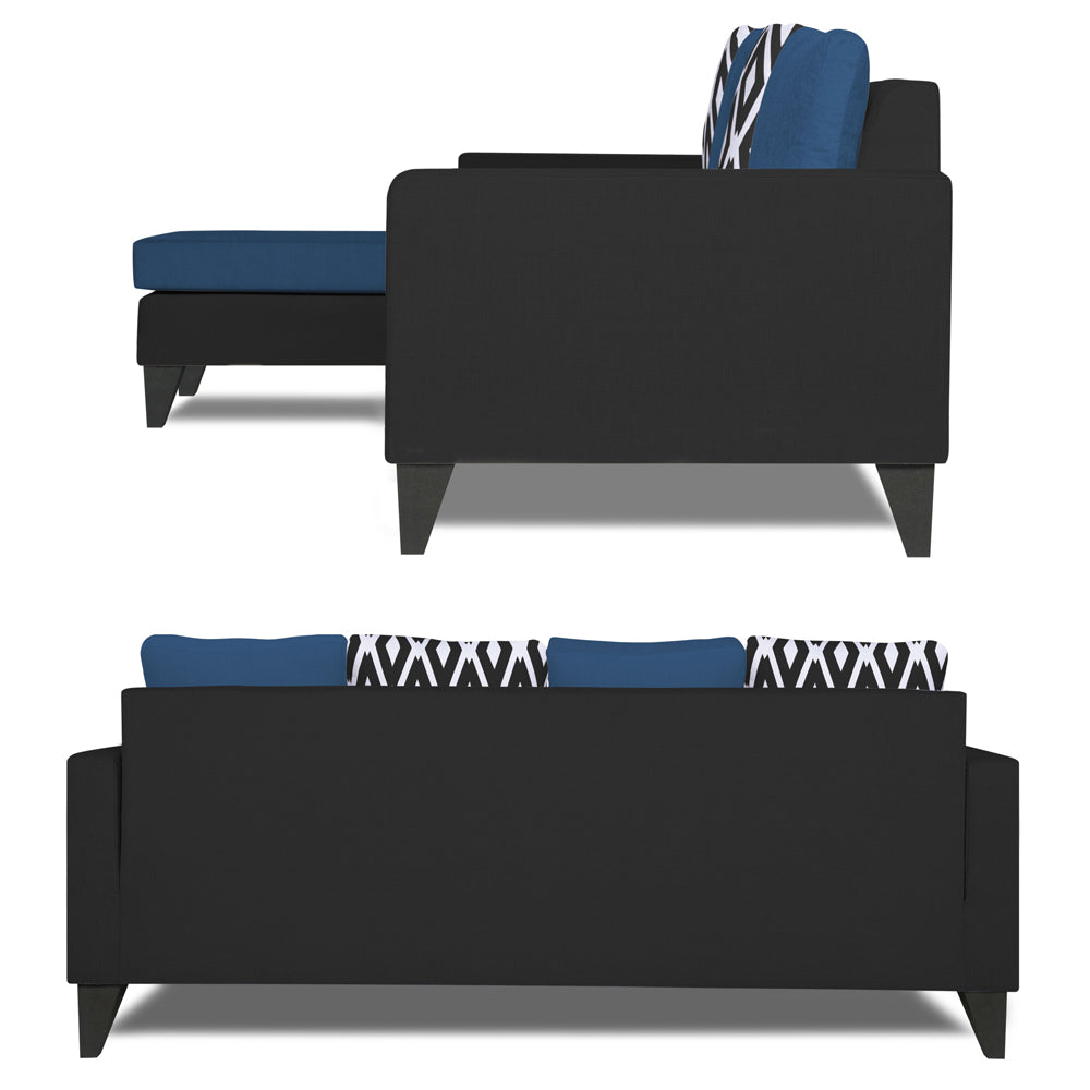 Adorn India Beetle L Shape 5 Seater Sofa Set Rhombus (Left Hand Side) (Blue & Black)