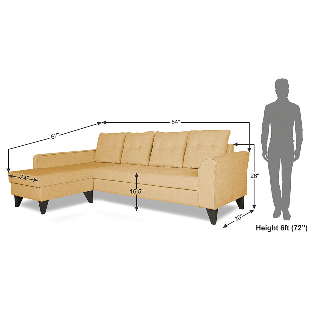 Adorn India Maddox L Shape 5 Seater Sofa Set Tufted (Left Hand Side) (Beige)