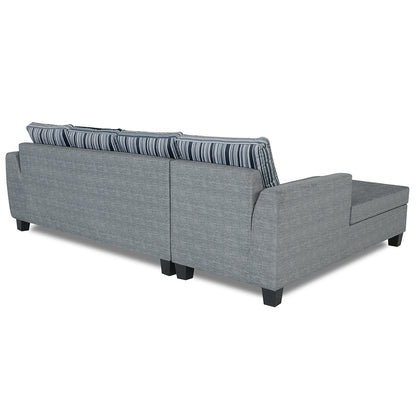 Adorn India Raiden Stripes L Shape 6 Seater Sofa Set with Center Table (Left Hand Side) (Grey)