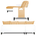 Adorn India Ashley Leatherette Fabric L Shape 6 Seater Sofa Set Stripes (Left Hand Side) (Beige & White) (3 Year Warranty)