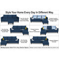 Adorn India Hallton L Shape 4 Seater Sofa Set Digital Print (Blue)(3 Year Warranty)