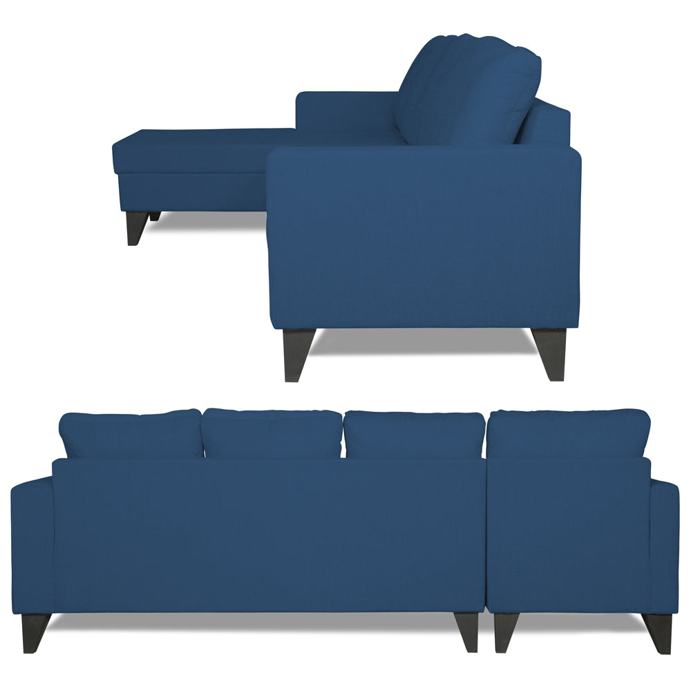 Adorn India Hallton L Shape 5 Seater Sofa Set Plain (Left Hand Side) (Blue)