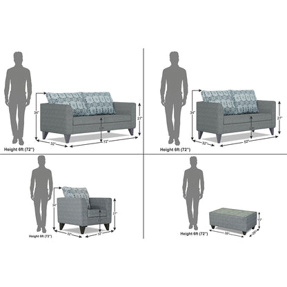 Adorn India Cortina Damask 3+2+1 6 Seater Sofa Set with Centre Table (Grey) Modern