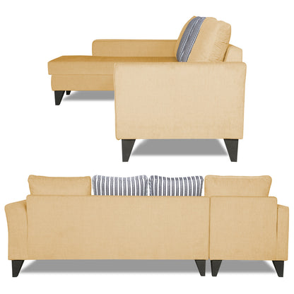 Adorn India Maddox L Shape 6 Seater Sofa Set Stripes Left Hand Side (Beige)