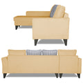 Adorn India Maddox Stripes L Shape 6 Seater Sofa Set LHS (Beige) (3 Year Warranty)