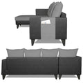 Adorn India Ashley L Shape 6 Seater Sofa Set Leatherette Fabric Stripes (Left Hand Side) (Grey & Black) (3 Year Warranty)
