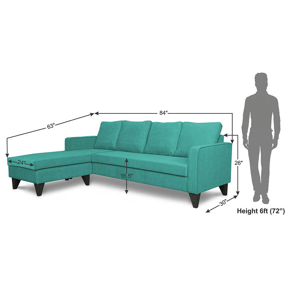 Adorn India Chandler L Shape 5 Seater Sofa Set Plain (Left Hand Side) (Aqua Blue)