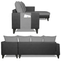 Adorn India Ashley L Shape 6 Seater Sofa Set Leatherette Fabric Stripes (Right Hand Side) (Grey & Black) (3 Year Warranty)