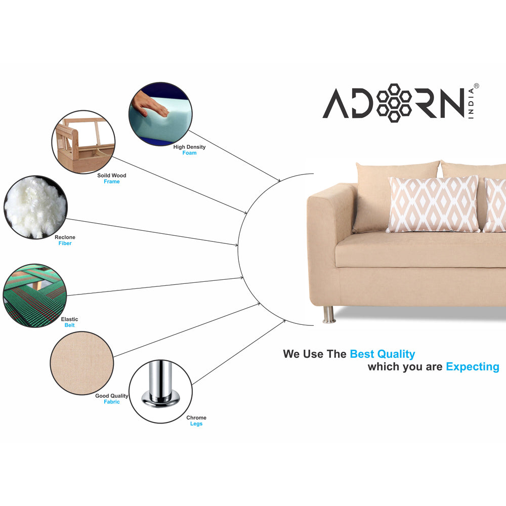 Adorn India Poland 3 Seater Sofa (Beige)