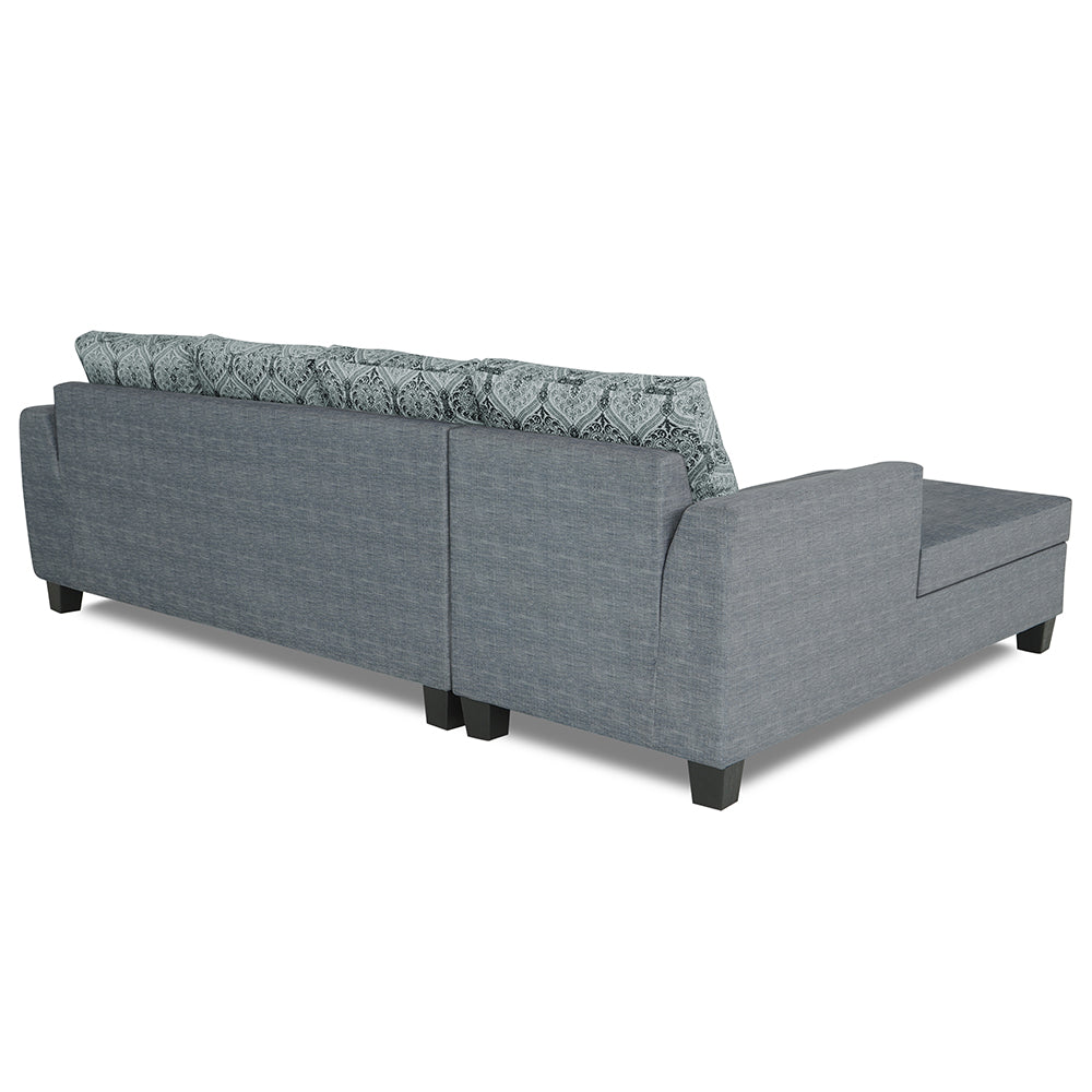 Adorn India Raiden Damask L Shape 6 Seater Sofa Set with Center Table (Left Hand Side) (Grey)