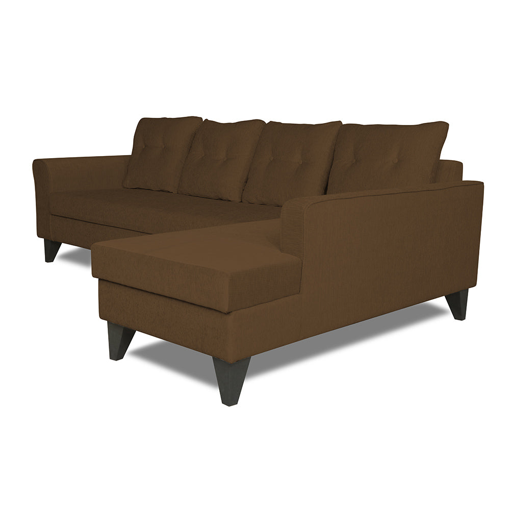 Adorn India Maddox Tufted L Shape 6 Seater Sofa Set (Right Hand Side) (Brown)