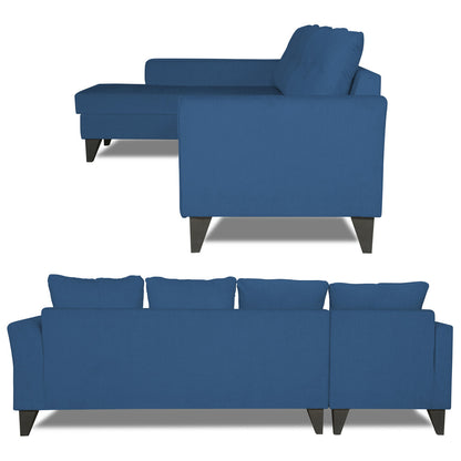 Adorn India Maddox L Shape 6 Seater Sofa Set Tufted Left Hand Side (Blue)