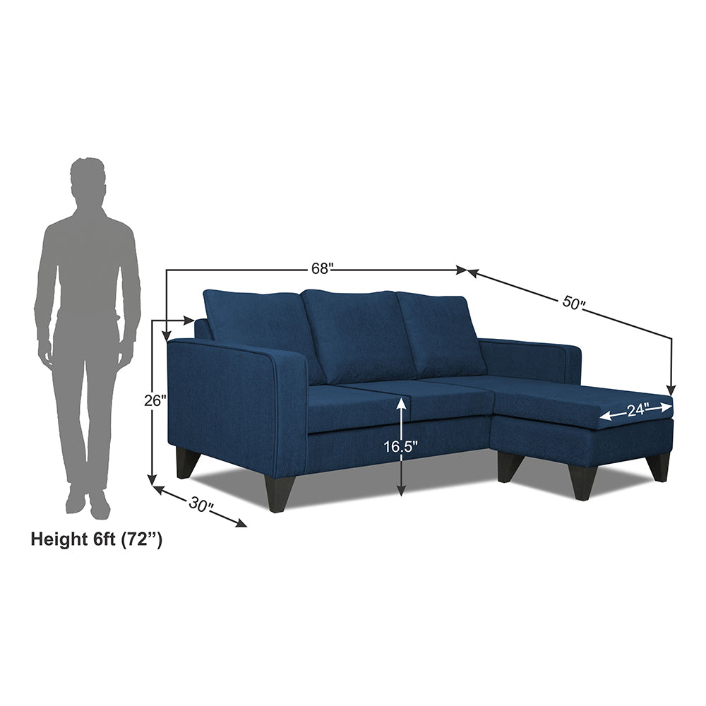Adorn India Chandler L Shape 4 Seater Sofa Set Plain (Right Hand Side) (Blue)