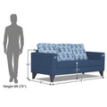 Adorn India Straight line Plus Leaf 3 Seater Sofa (Blue) (3 Year Warranty)