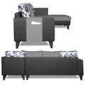 Adorn India Ashley L Shape 6 Seater Sofa Set Leatherette Fabric Digitel Print (Right Hand Side) (Grey & Black) (3 Year Warranty)