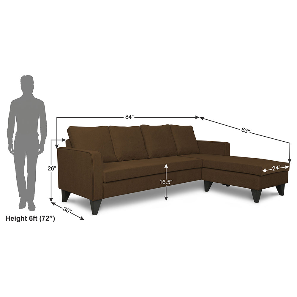 Adorn India Chandler L Shape 5 Seater Sofa Set Plain (Right Hand Side) (Brown)
