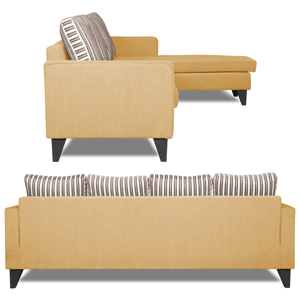 Adorn India Chandler L Shape 5 Seater Sofa Set Stripes (Right Hand Side) (Beige)