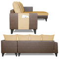 Adorn India Ashley L Shape 6 Seater Sofa Set Leatherette Fabric Stripes (Right Hand Side) (Brown & Beige) (3 Year Warranty)