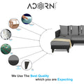 Adorn India Ashley L Shape 6 Seater Sofa Set Leatherette Fabric Stripes (Left Hand Side) (Grey & Black) (3 Year Warranty)
