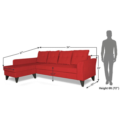Adorn India Maddox Tufted L Shape 5 Seater Sofa Set (Left Hand Side) (Red)
