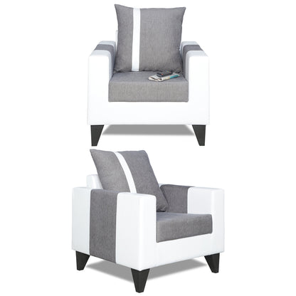 Adorn India Ashley Stripes Leatherette 3-1-1 Five Seater Sofa Set (Grey & White)