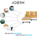 Adorn India Ashley Stripes Leatherette Fabric L Shape 8 Seater Sofa Set with 2 Ottoman Puffy & Center Table LHS (Beige & White) (3 Year Warranty)