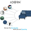 Adorn India Hallton L Shape Decent Sofa Set 7 Seater with Ottoman (Left Side) (Blue) (3 Year Warranty)