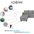 Adorn India Chandler Plain L Shape 5 Seater Sofa Set LHS (Grey) (3 Year Warranty)