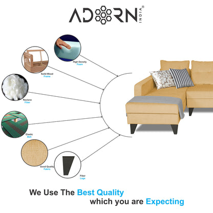 Adorn India Maddox L Shape 6 Seater Sofa Set Tufted (Left Hand Side) (Beige)