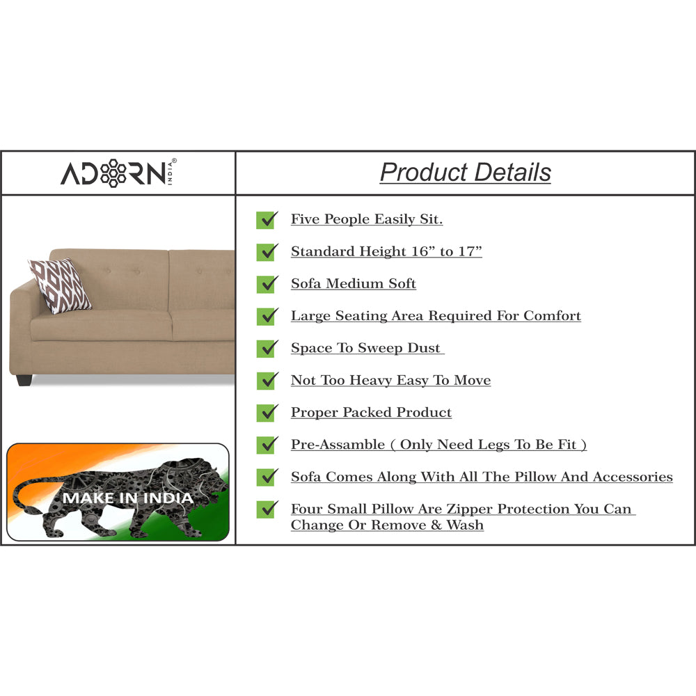 Adorn India Blazer Plus 3 Seater Sofa (Beige)