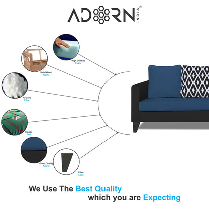 Adorn India Beetle L Shape 5 Seater Sofa Set Rhombus (Right Hand Side) (Blue & Black)