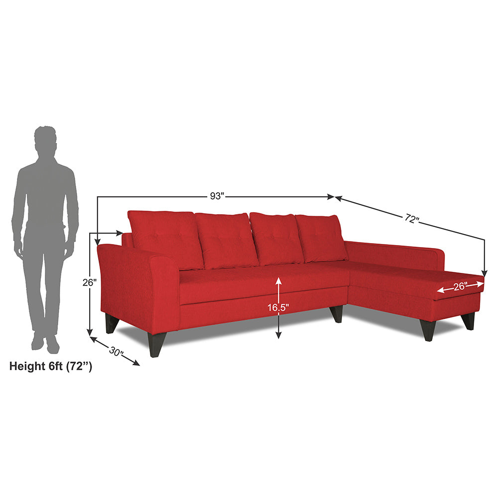 Adorn India Maddox Tufted L Shape 6 Seater Sofa Set (Right Hand Side) (Red)