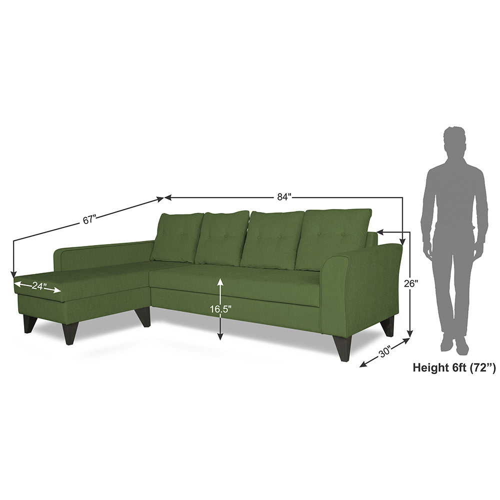 Adorn India Maddox Tufted L Shape 5 Seater Sofa Set (Left Hand Side) (Green)