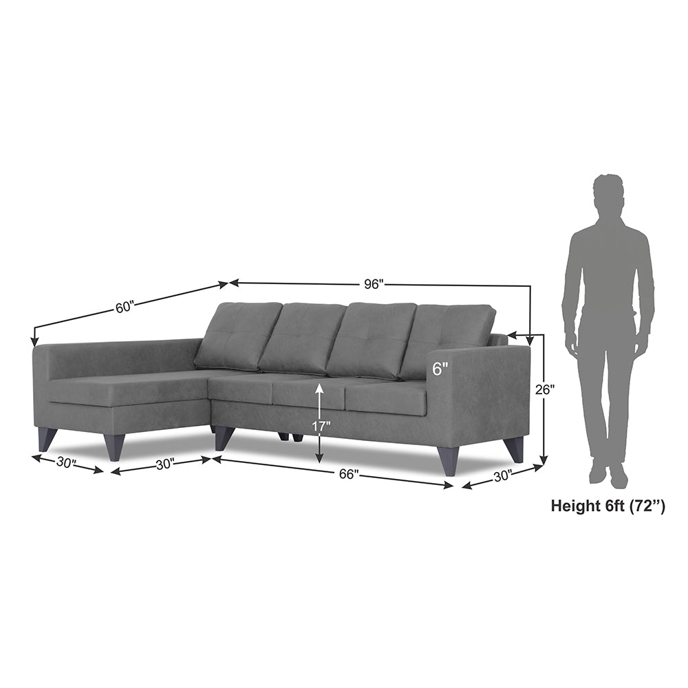 Adorn India Haddin Premium L Shape 6 Seater Sofa Set (Left Hand Side) (Grey)
