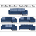 Adorn India Beetle Plus Stripes L Shape 6 Seater Sofa Set (Right Hand Side) (Blue) (3 Year Warranty)