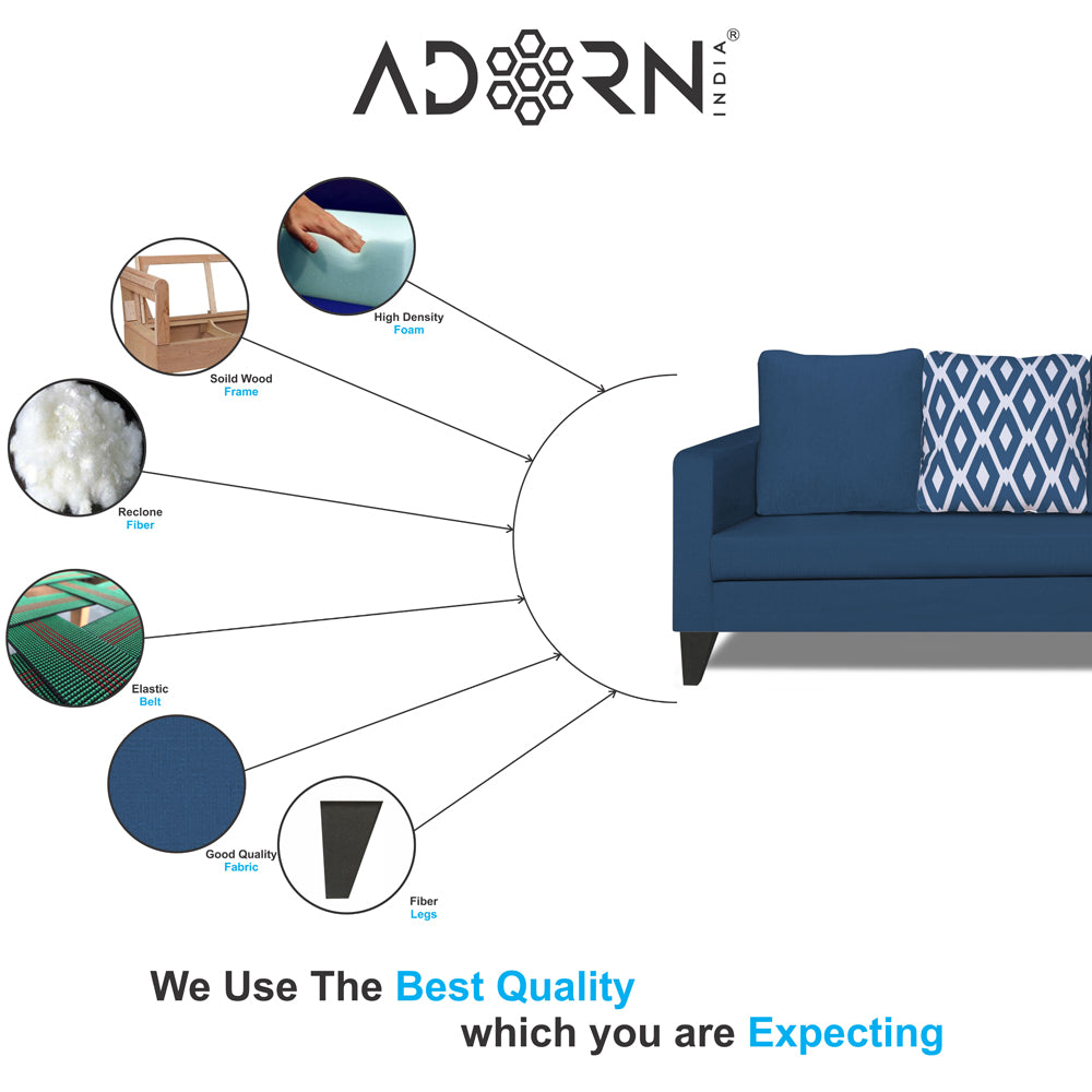 Adorn India Beetle L Shape 5 Seater Sofa Set Rhombus (Right Hand Side) (Blue)
