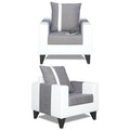 Adorn India Ashley Stripes Leatherette Fabric 3-2-1 Six Seater Sofa Set (Grey & White) (3 Year Warranty)
